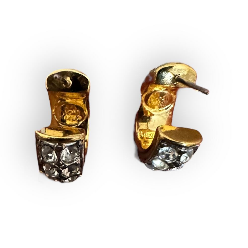 Joan Rivers Vintage Pave Rhinestone Huggie Earrings - Picture 3 of 5
